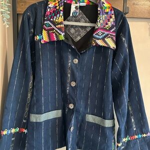 Multicolor Women's Blazer with Patterned Collar